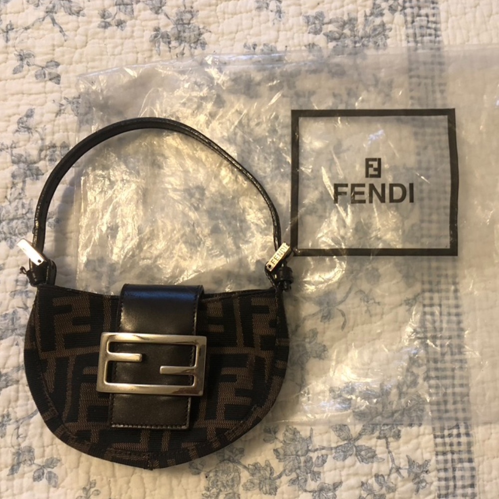 FENDI Zucca Mini Croissant Bag Pouch Canvas Leathe